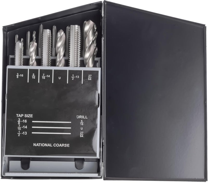 CME 18 Piece UNC Tap and Drill Set, High-Speed Steel, Drill and Thread Holes with Matched Sizes